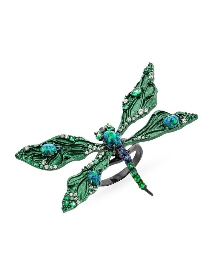 Wings of Flight Ring With Opals With Mixed Diamonds in Black image 1