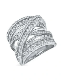 Convergence Ring With Diamonds in Silver