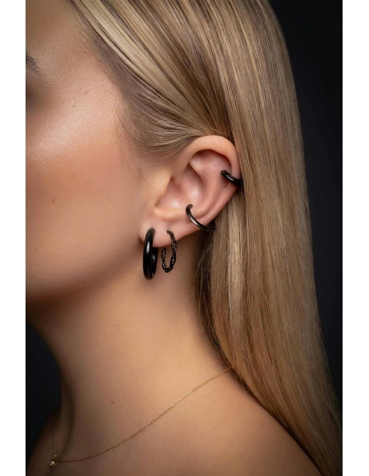 XSChain Hoop Earrings in Black image 2