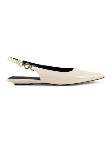 Alana Slingback Leather Flats in White Patent