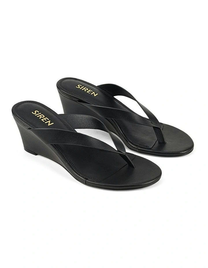 Charlize Thong Wedges Leather in Black image 2