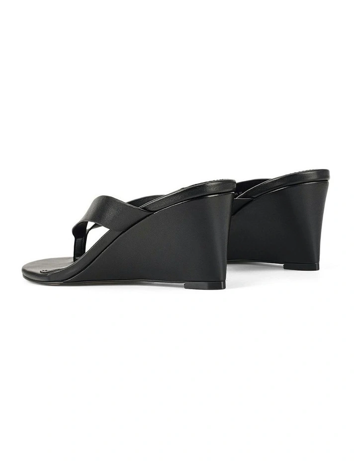 Charlize Thong Wedges Leather in Black image 3