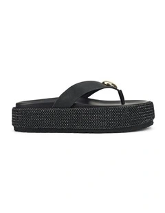 Apollonia Flatform Sandals in Black Weave/Black Leather