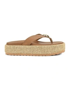 Apollonia Flatform Sandals in Natural Weave/Tan Leather