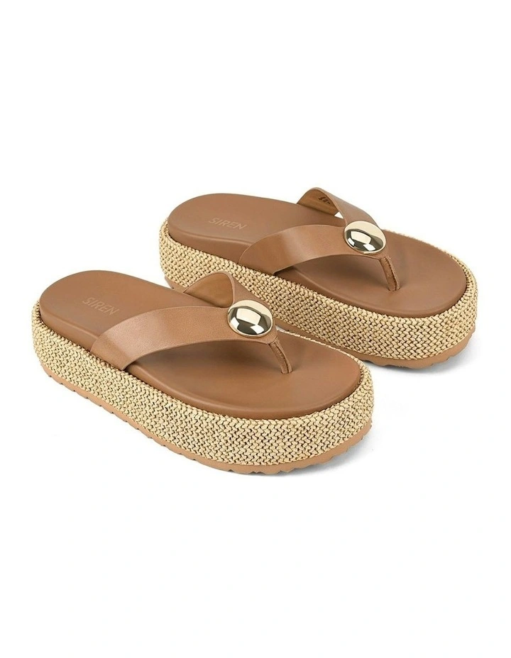 Apollonia Flatform Sandals in Natural Weave/Tan Leather image 2