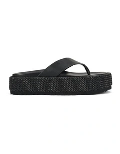 Apple Flatform Sandals in Black Weave/Black Leather