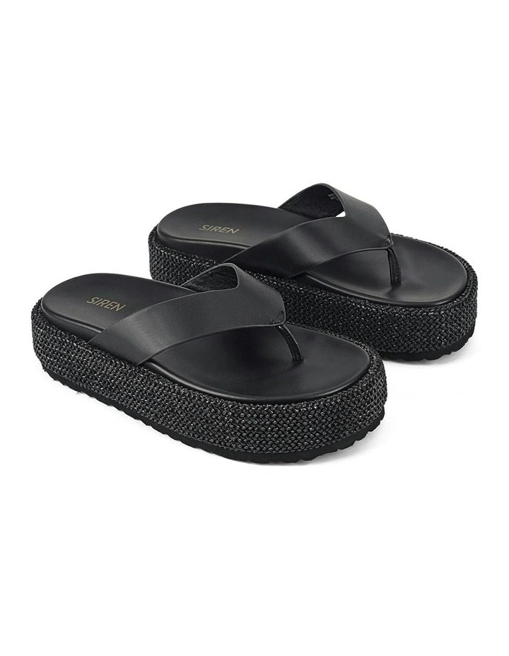 Apple Flatform Sandals in Black Weave/Black Leather image 2