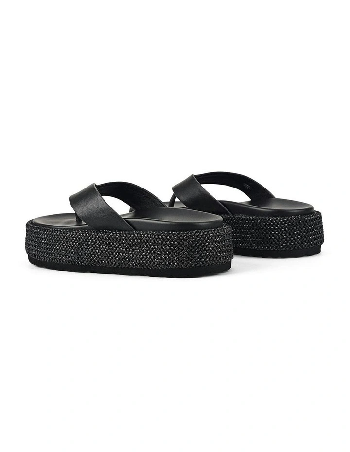 Apple Flatform Sandals in Black Weave/Black Leather image 3