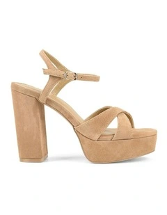 Hannah Platform Sandals in Camel Tan Suede