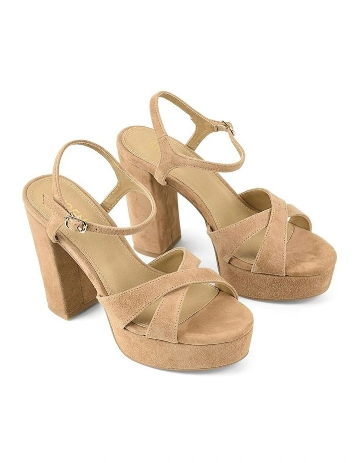 Hannah Platform Sandals in Camel Tan Suede image 2