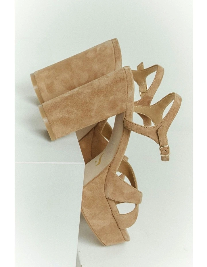 Hannah Platform Sandals in Camel Tan Suede image 4