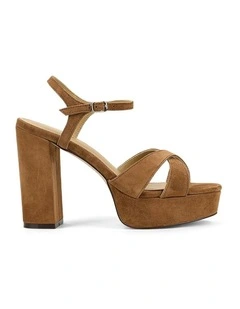 Hannah Platform Sandals in Tobacco Brown Suede