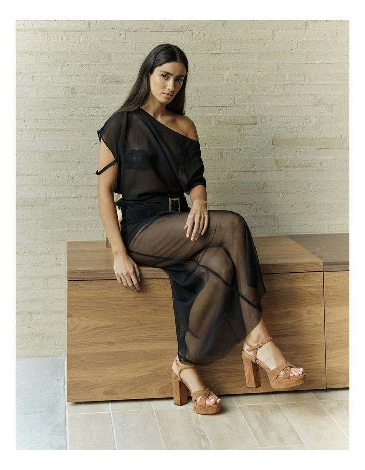 Hannah Platform Sandals in Tobacco Brown Suede image 2