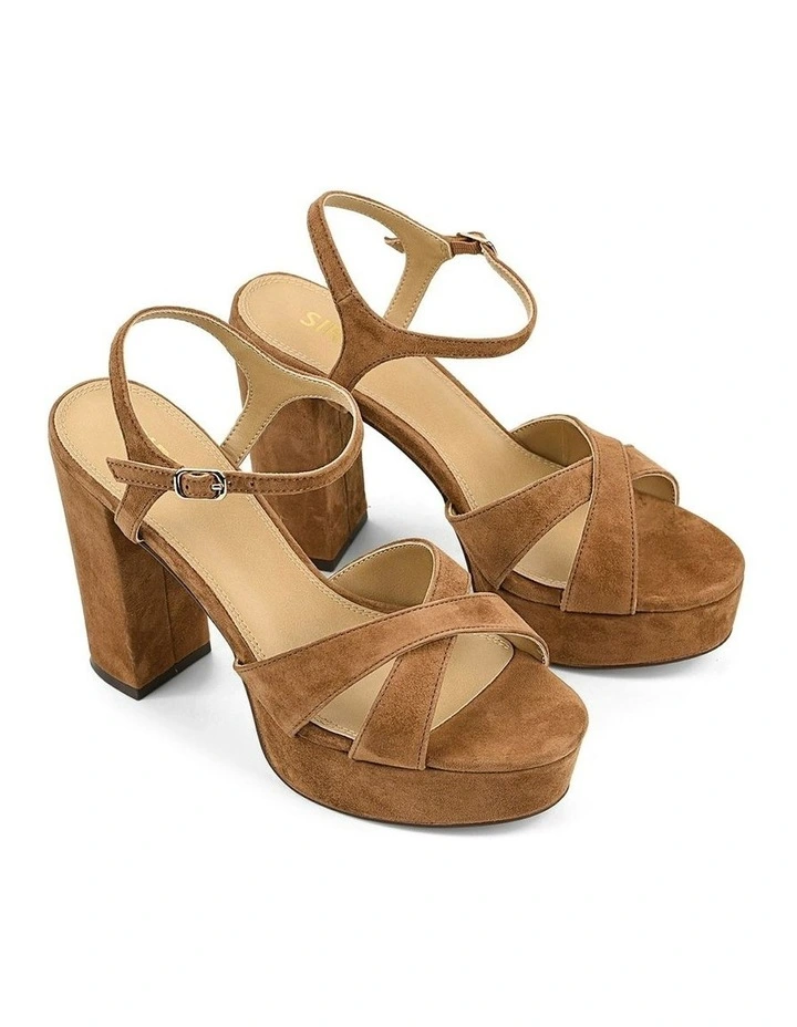 Hannah Platform Sandals in Tobacco Brown Suede image 2