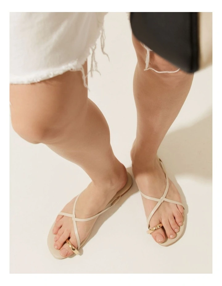 Mikki Flat Strappy Sandals in Bone image 2