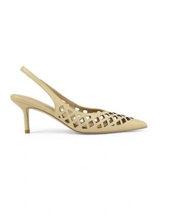 Yovanna Sling Back Kitten Heel in Custard Yellow Leather