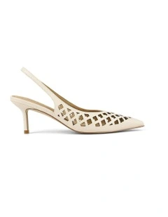 Yovanna Sling Back Kitten Heel in Cream White Leather