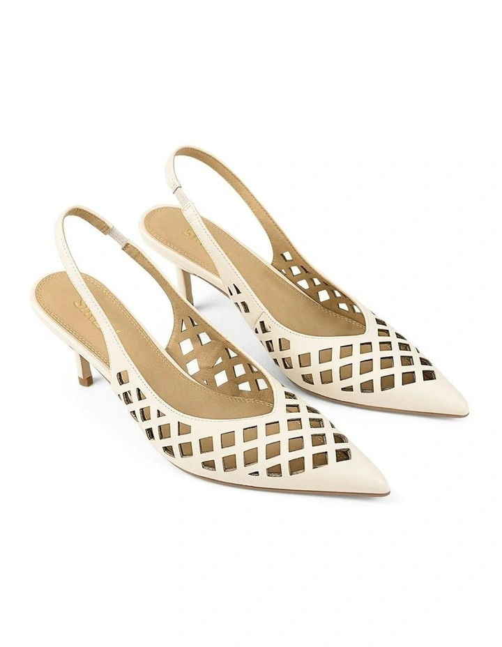 Yovanna Sling Back Kitten Heel in Cream White Leather image 2