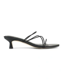 Xala Strappy Kitten Heels in Black Leather