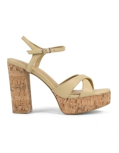 Hannah Platform Sandals in Custard Yellow Leather & Cork