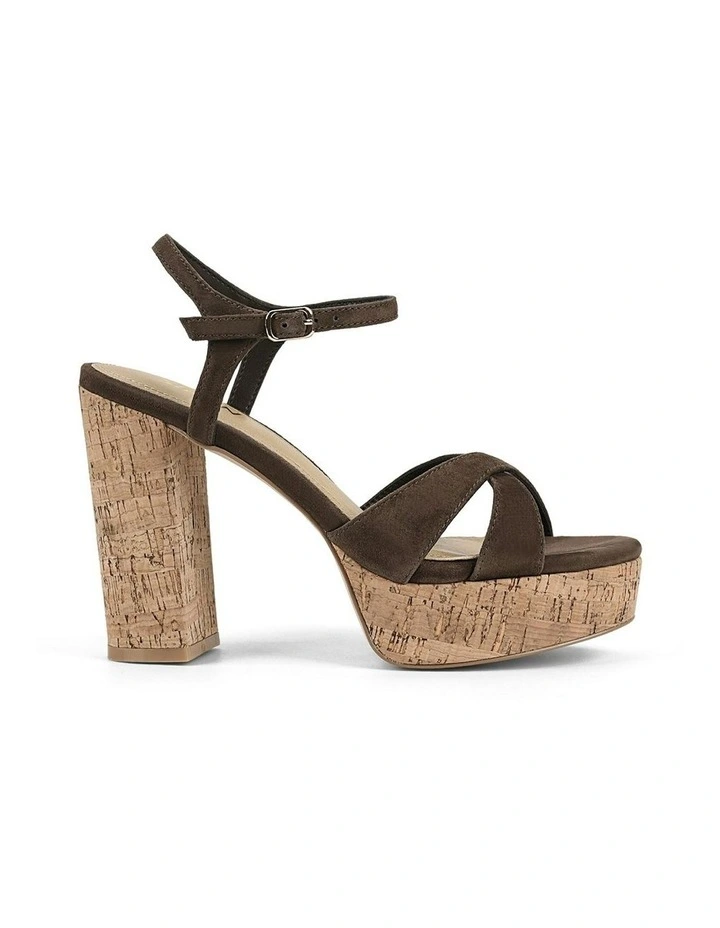 Hannah Platform Sandals in Chocolate Brown Suede & Cork image 1