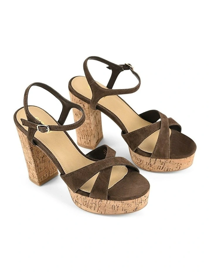 Hannah Platform Sandals in Chocolate Brown Suede & Cork image 2
