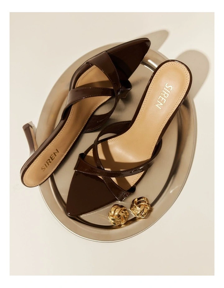 Maple Point Toe Mules in Chocolate Brown Patent Leather image 2
