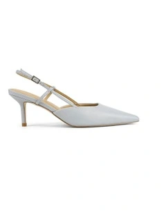 Yoyo Slingback Kitten Heels in Soft Blue Leather