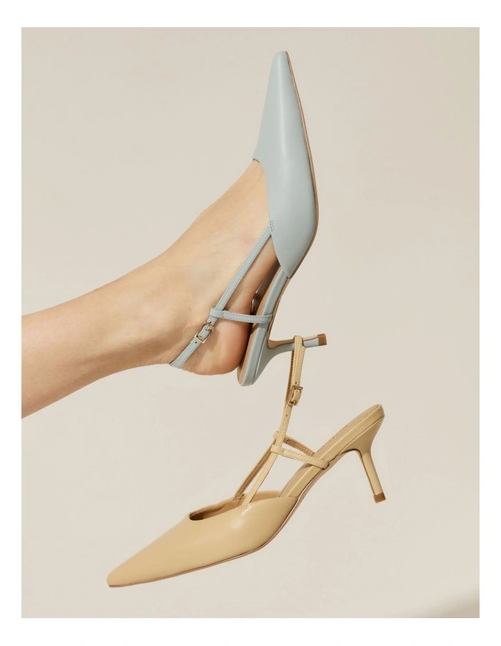 Yoyo Slingback Kitten Heels in Soft Blue Leather image 2