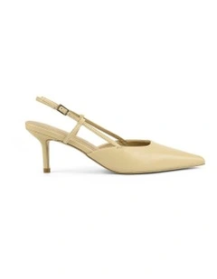 Yoyo Slingback Kitten Heels in Custard Yellow Leather