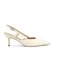 Yoyo Slingback Kitten Heels in Cream White Leather