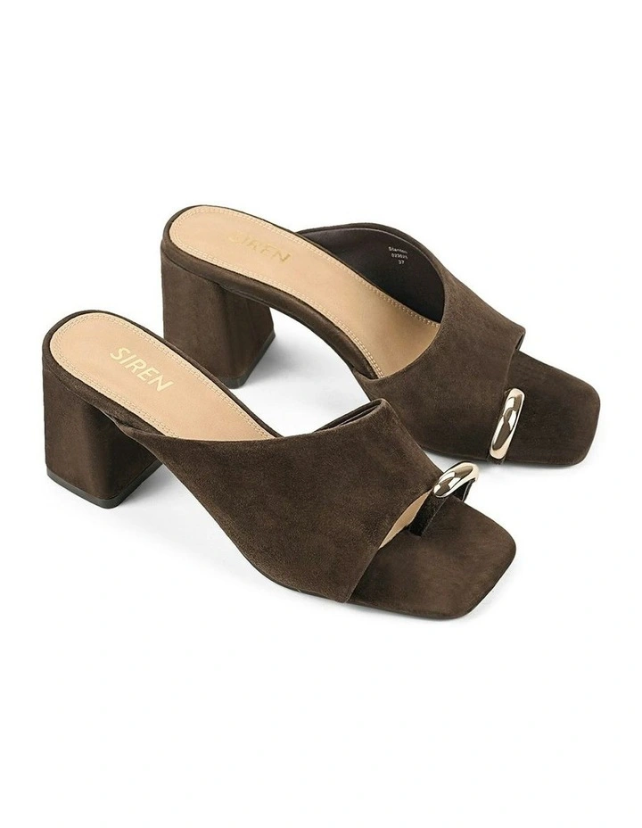 Stanton Block Heel Mules in Chocolate Brown Suede image 3