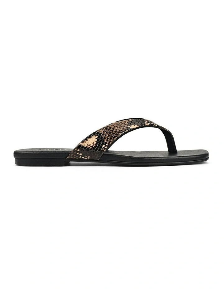 Evita Snake Leather Flat Thongs in Brown image 1