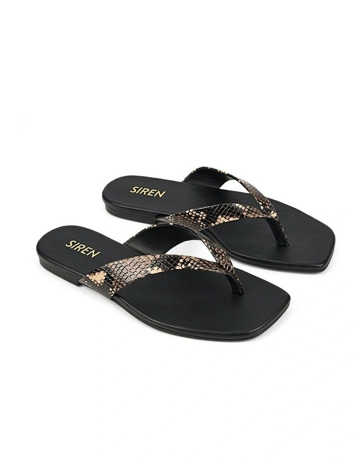 Evita Snake Leather Flat Thongs in Brown image 2