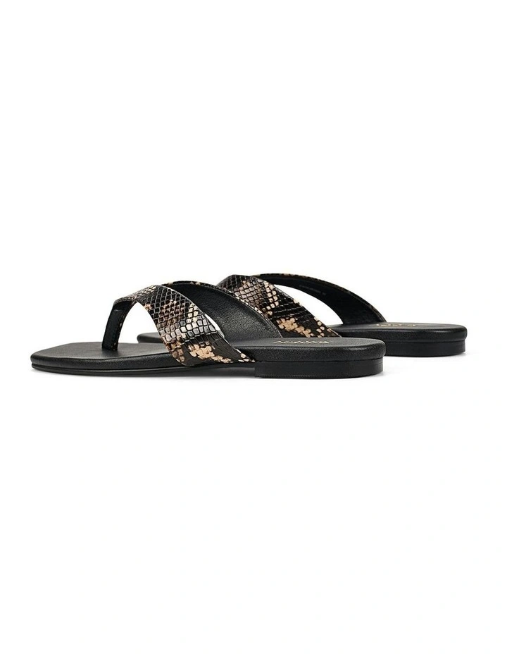 Evita Snake Leather Flat Thongs in Brown image 3