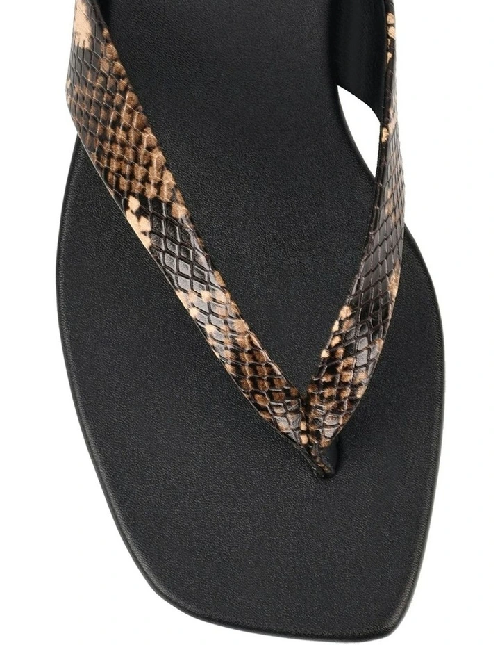 Evita Snake Leather Flat Thongs in Brown image 4