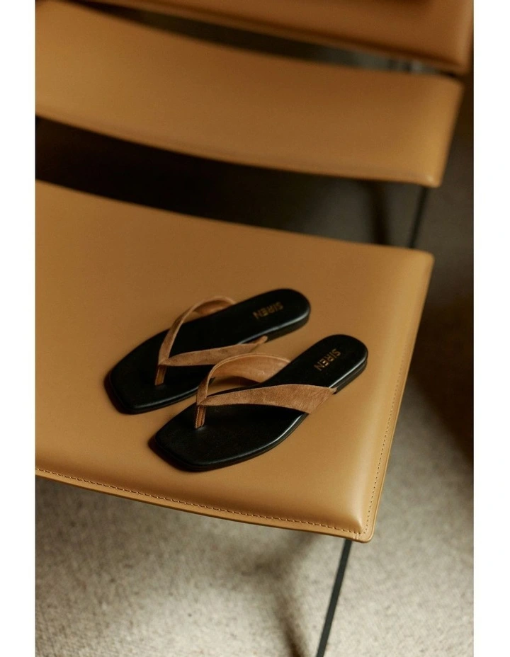 Evita Flat Thongs in Tobacco Brown image 2
