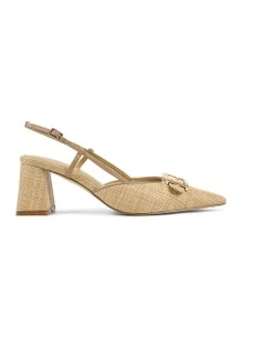 Yass Sling Back Block Heels in Almond Tan