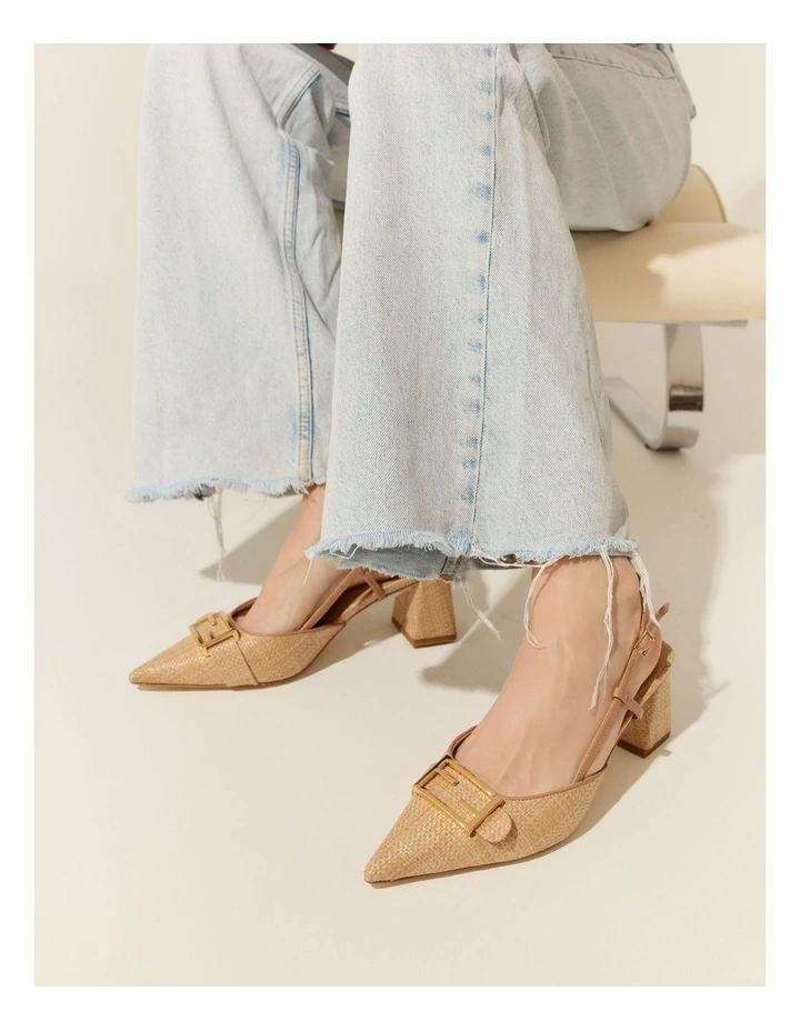 Yass Sling Back Block Heels in Almond Tan image 2