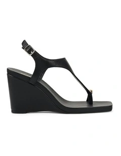 Melbourne Strappy Leather Wedges in Black