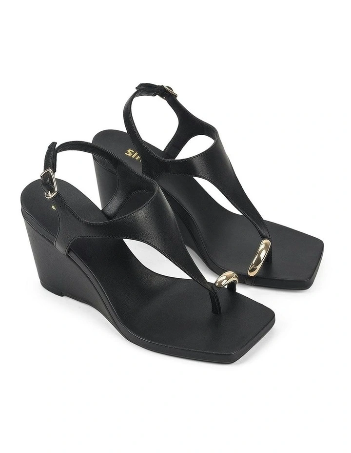 Melbourne Strappy Leather Wedges in Black image 2