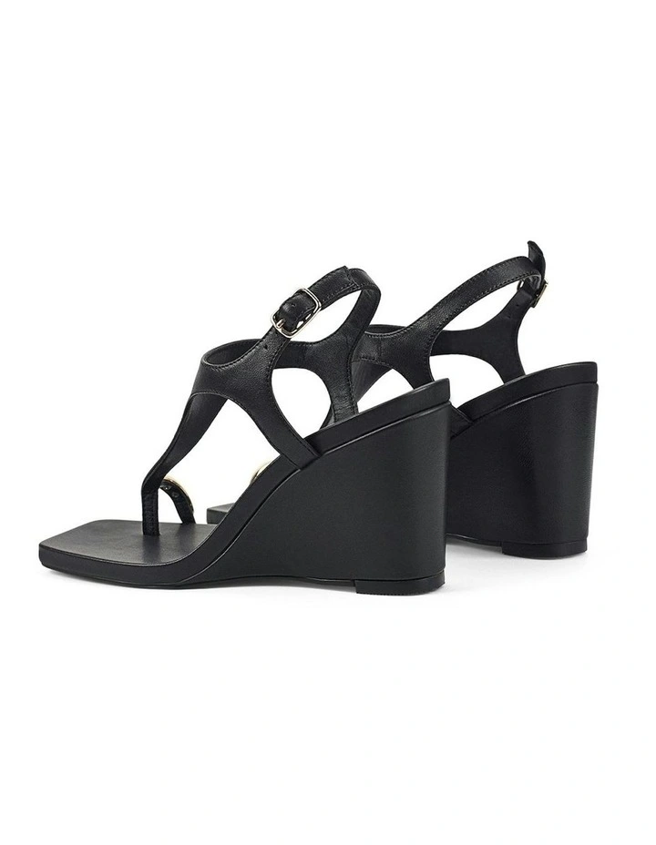 Melbourne Strappy Leather Wedges in Black image 3