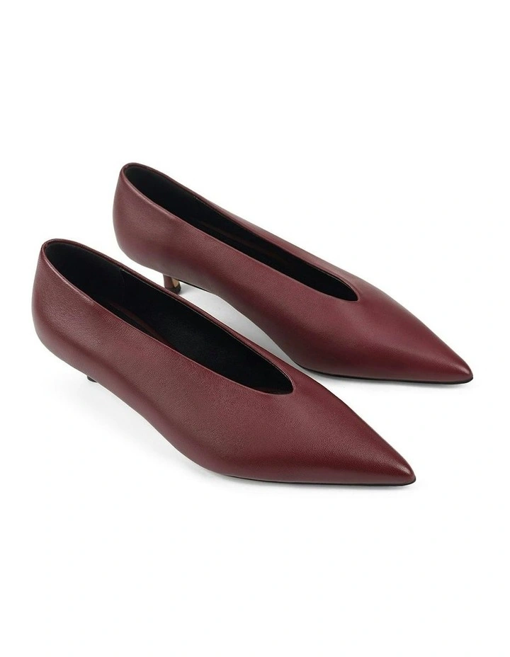 Flynn Point Toe Leather Pumps in Wine image 3