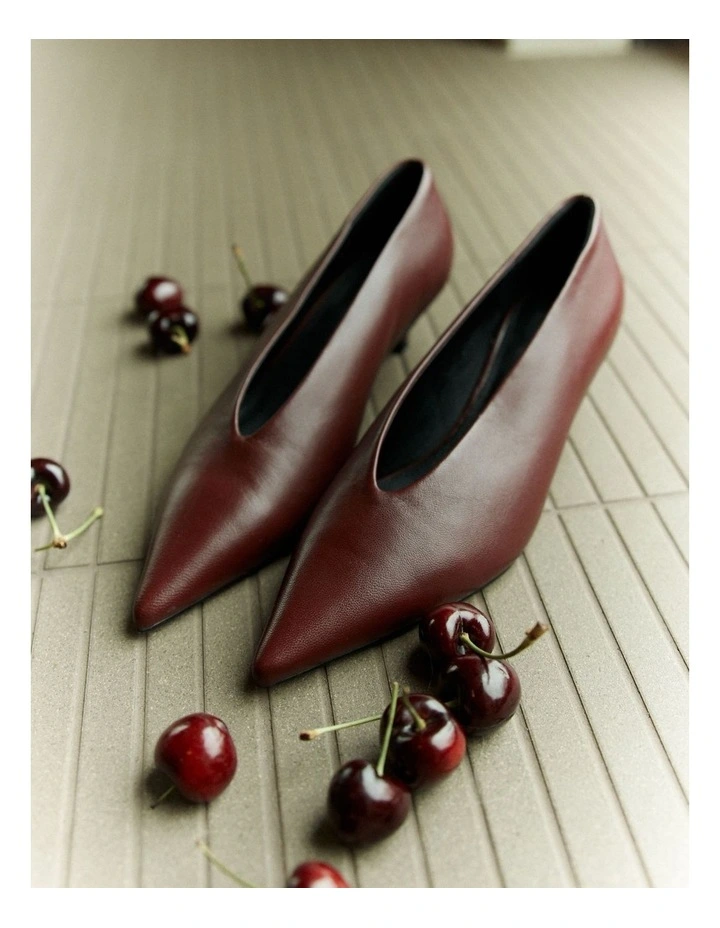 Flynn Point Toe Leather Pumps in Wine image 4