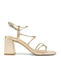 Strike Strappy Block Heels in Gold Metallic Leather