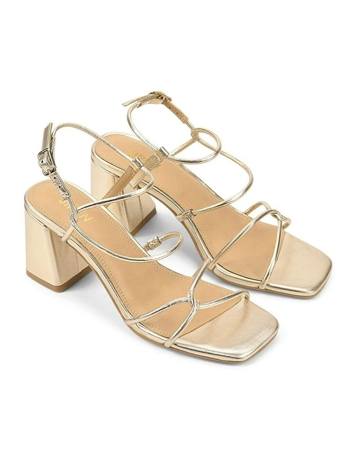 Strike Strappy Block Heels in Gold Metallic Leather image 2