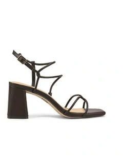 Strike Strappy Block Heels in Chocolate Brown Leather