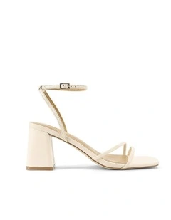 Stacie Block Heel Sandals in Cream White Leather