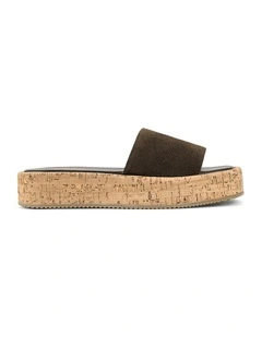 Detroit Flatform Slides in Chocolate Brown Suede & Cork