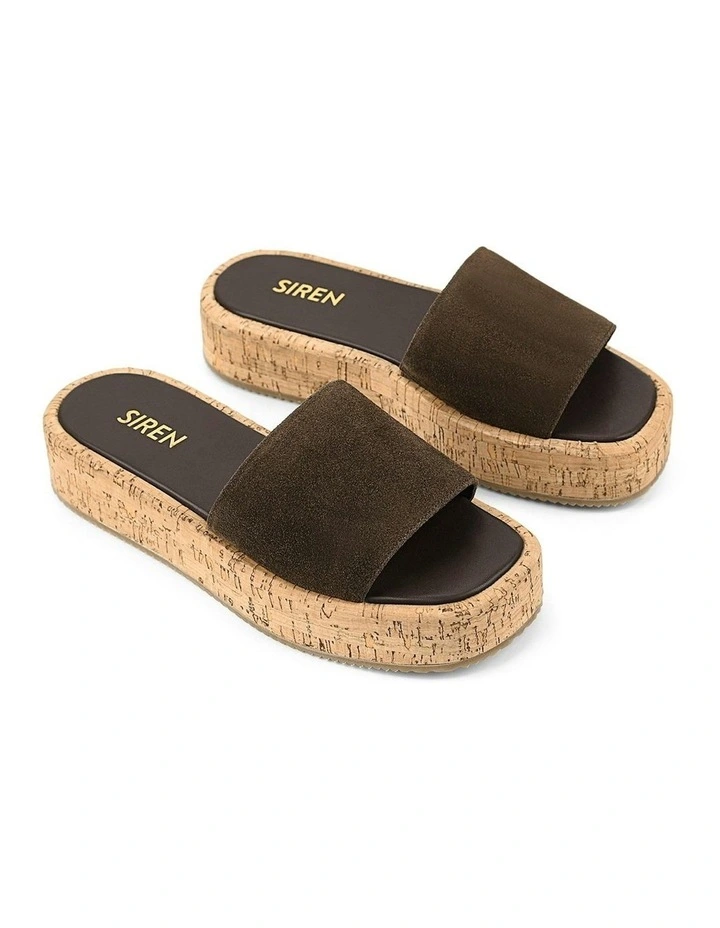 Detroit Flatform Slides in Chocolate Brown Suede & Cork image 4